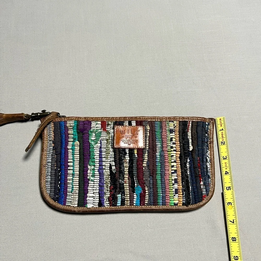 Will Leather Goods Woven Boho Clutch Wristlet • Leather Trim • Multicolor